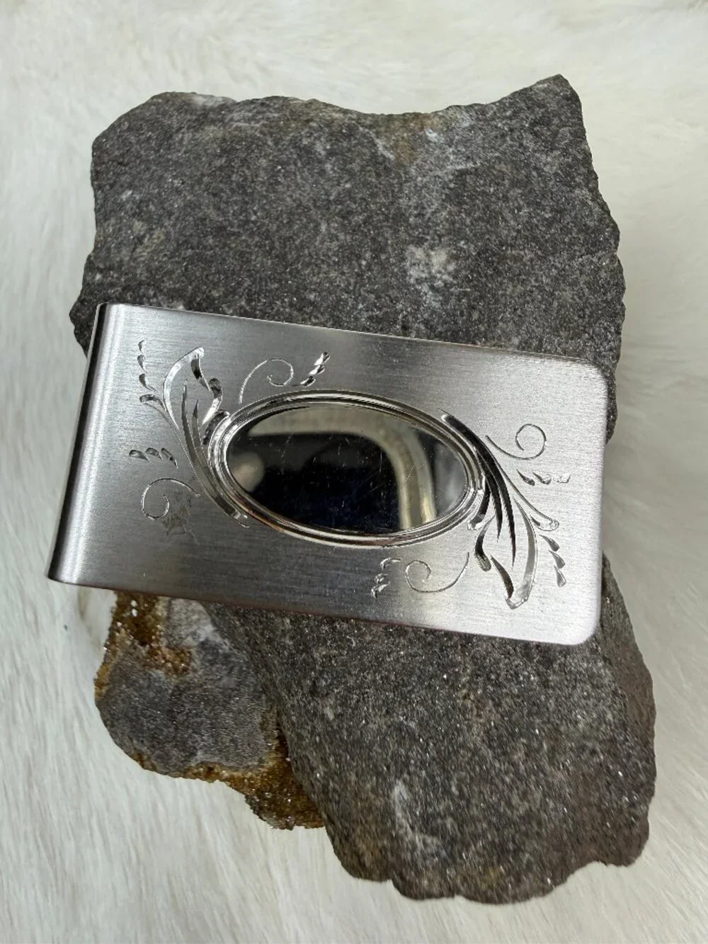 Vintage Hadley Silver Tone Engravable Etched Money Clip 2